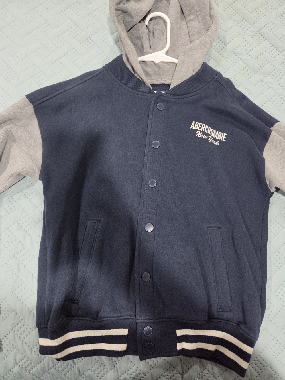 Abercrombie & Fitch Kids Navy and Gray Hooded Snap-Front Jacket